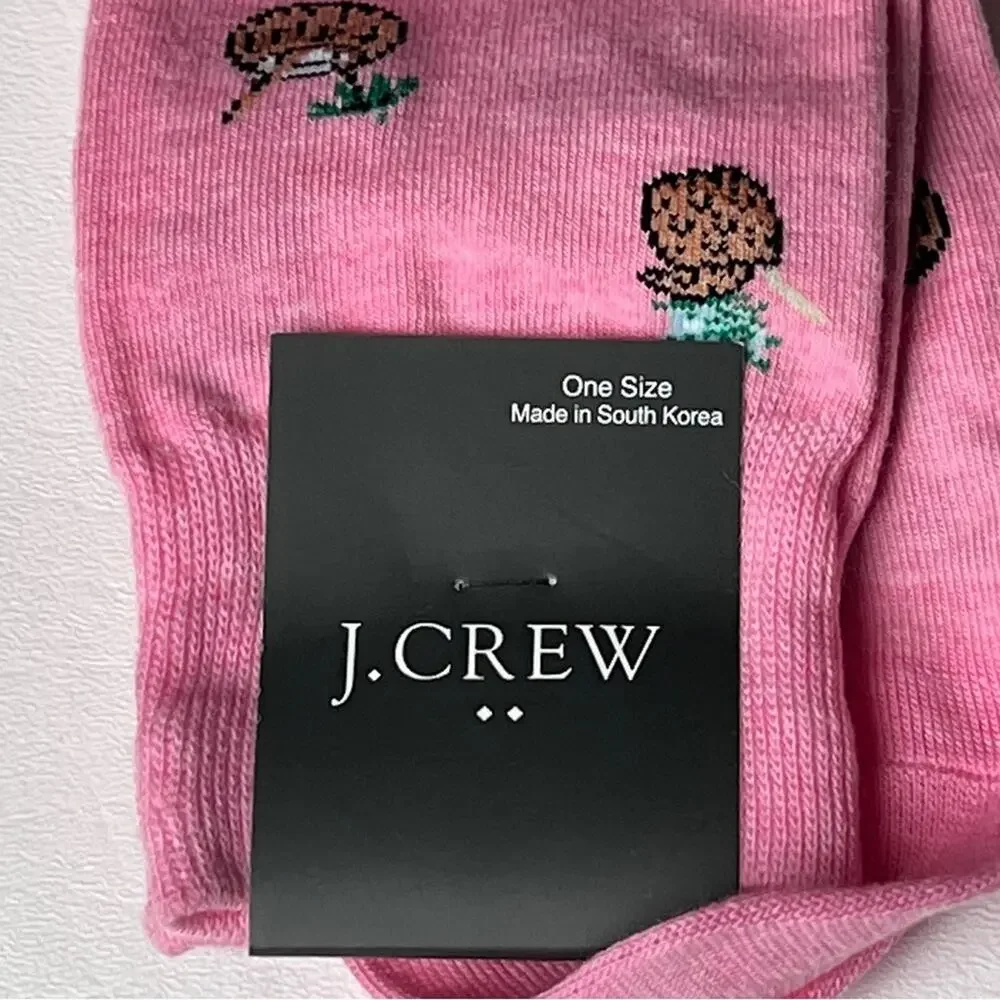J.Crew  Preppy Crew Style Trouser Pink Tropical Coconut Drink Socks OS NWT